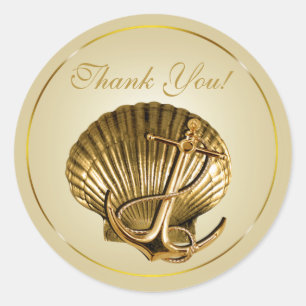 Verankerde Seashell nautische dank u   Ecu & Goud Ronde Sticker