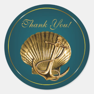 Verankerde Seashell nautische dank u turkoois Ronde Sticker
