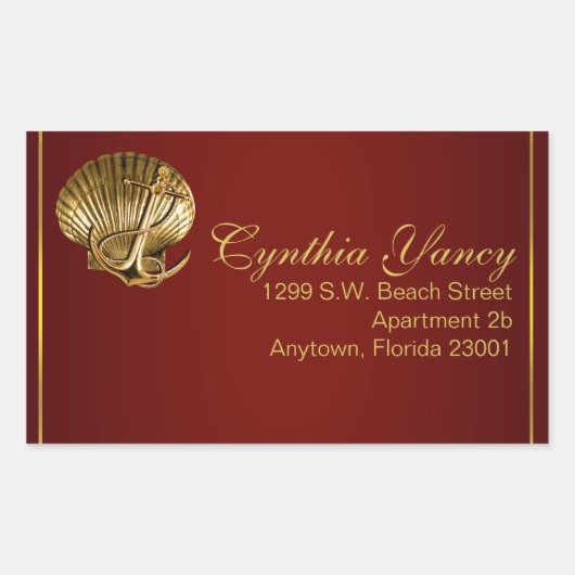 Verankerde zeeschelp nautisch | Bourgogne Rechthoekige Sticker (Voorkant)