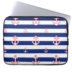 Verankers op het Nautisch Patroon van Stripes Laptop Sleeve