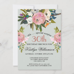 VERASSING Brunch Elegante Bloemen 30e Verjaardag  Kaart