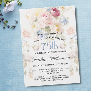 VERASSING Elegant Geschilderde Bloemen 75e Verjaar Kaart