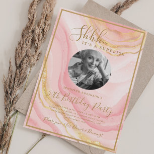 VERASSING Foto 50ste verjaardag Blush Roze Marmer  Kaart