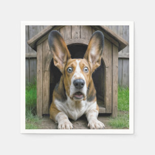 Verbaasde Basset Hound In Een Hondenhok Servet