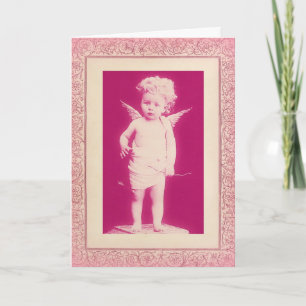 Verbaasde Cherub Pink Vintage Valentijnsdag Kaart