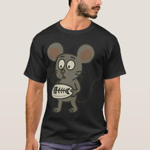 Verbaasde muis met visgraat bord - Grappige strip T-shirt