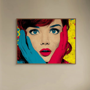 Verbaasde vrouw in popart poster