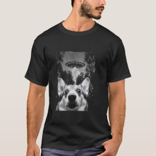 Verbaasde Welsh Corgi Selfie Met Alien UFO, grappi T-shirt