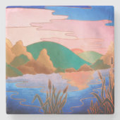 verbazingwekkend kleurrijk abstract landschap stenen onderzetter (Voorkant)