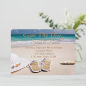 Verbazingwekkend strand bruiloft, zeesleepjes besp save the date (Staand voorkant)