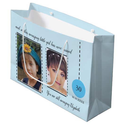 Verbazingwekkende 30e geboortedag datum blauw zwar groot cadeauzakje (Voorkant Gekanteld)