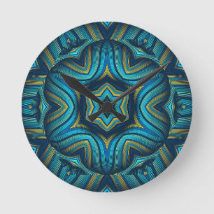 Verbazingwekkende Abstracte Blauwe en Gele Mandala Ronde Klok