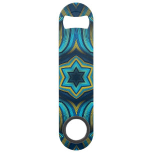 Verbazingwekkende abstracte blauwe en gele mandala speed flessenopener
