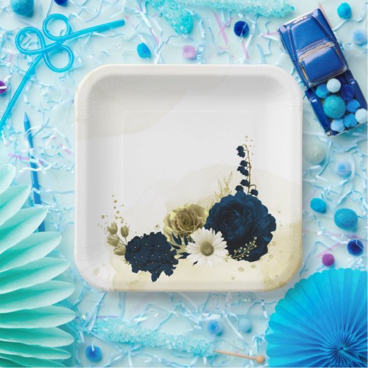 Verbazingwekkende goudbloemen van marinesuin en iv papieren bordje (Feest)