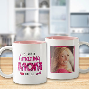 Verbazingwekkende Mam Custom Foto Roze Bloemen Ver Tweekleurige Koffiemok