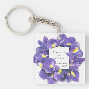 Verbazingwekkende Paarse Irisse Waterverf Floral b Sleutelhanger