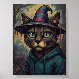 Verbazingwekkende psychedelische heksenkat meester poster