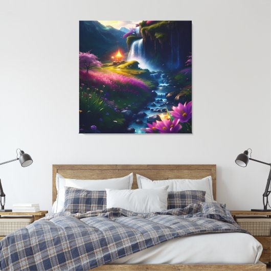 Verbazingwekkende Splendor Waterfall Landschap 1 Canvas Afdruk (Insitu (Slaapkamer))
