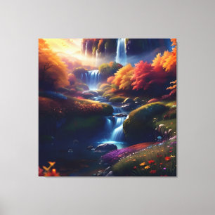 Verbazingwekkende Splendor Waterval Herfst Landsch Canvas Afdruk