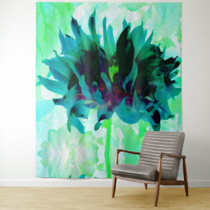 Verbazingwekkende Turquoise en Zwarte Cactus Dahli Wandkleed