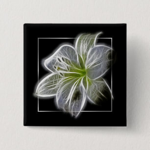 Verbazingwekkende Witte Lelie fractale Kunst Vierkante Button 5,1 Cm