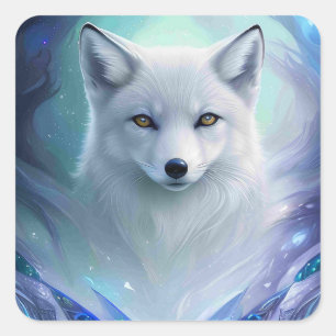 Verbazingwekkende witte sneeuwvos op Icy Land Vierkante Sticker