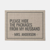 Verberg de pakketten van mijn man grappig. deurmat (Voorkant)