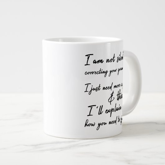 Verbeter uw grammatica zwart-wit niet stil extra grote beker (Voorkant rechts)