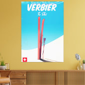 Verbier,  skiposter Zwitserland. Canvas Afdruk (Insitu (Woonkamer))