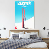 Verbier,  skiposter Zwitserland. Canvas Afdruk (Insitu (Slaapkamer))