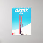 Verbier,  skiposter Zwitserland. Canvas Afdruk (Voorkant)