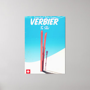 Verbier, skiposter Zwitserland. Canvas Afdruk