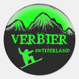Verbier Zwitserland groene snowboard stickers