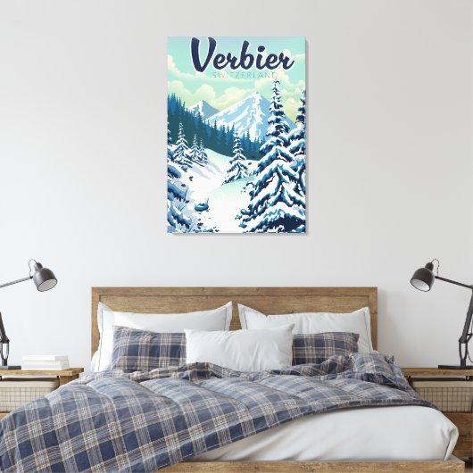 Verbier Zwitserland Reisposter Canvas Afdruk (Insitu (Slaapkamer))