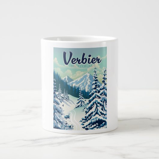 Verbier Zwitserland Reisposter Extra Grote Beker (Voorkant)