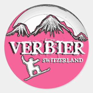 Verbier Zwitserland roze snowboarder stickers