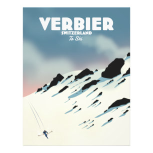 Verbier Zwitserland ski reisposter kunstprint. Foto Afdruk