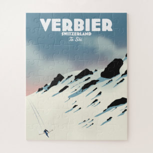 Verbier Zwitserland skiposter-kunstdrukken. Legpuzzel
