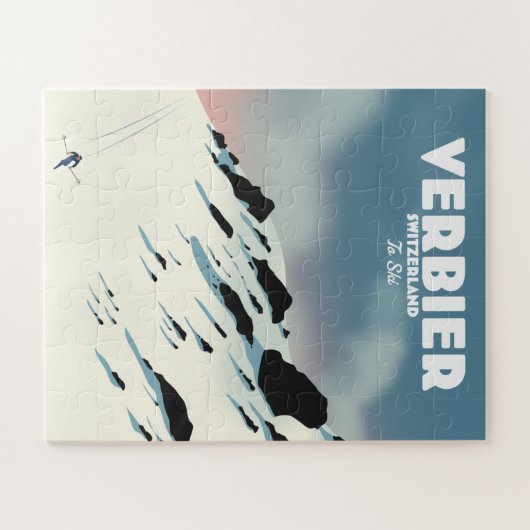 Verbier Zwitserland skiposter-kunstdrukken. Legpuzzel (Horizontaal)