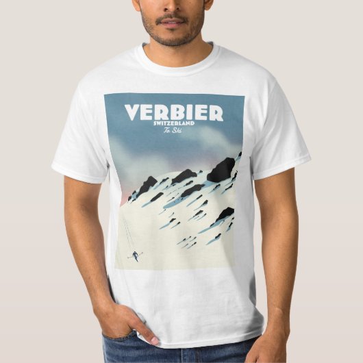 Verbier Zwitserland skiposter-kunstdrukken. T-shirt (Voorkant)