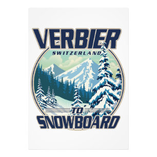 Verbier Zwitserland Snowboard Reis logo Foto Afdruk