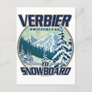 Verbier Zwitserland Snowboard Reis logo Uitnodiging Briefkaart