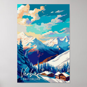 Verbier Zwitserland vintage reisillustratie Poster