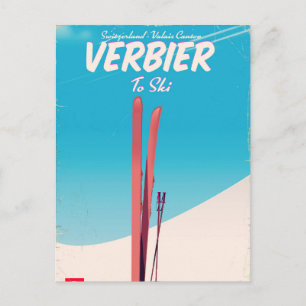 Verbier, Zwitserland vintage skireisposter. Briefkaart