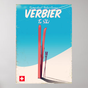 Verbier, Zwitserland vintage skireisposter. Poster