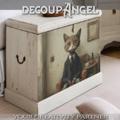Verbijsterde kat William in de lounge - Decoupage  Tissuepapier