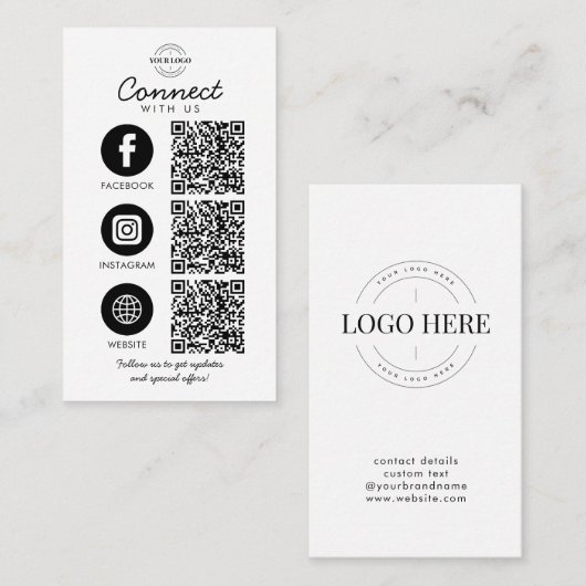 Verbind met ons 3 QR Code Business Company Logo Informatiekaartje (Voorkant / Achterkant)