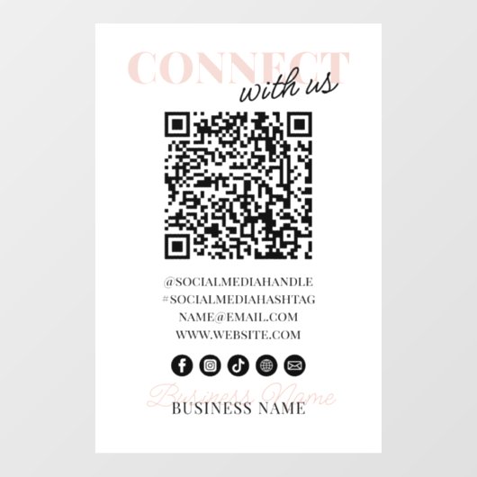 Verbind met ons QR Code Modern Pink Script Company Raamsticker (Vel)
