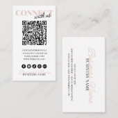 Verbind met ons QR Code Modern Pink Script Company Visitekaartje (Voorkant / Achterkant)