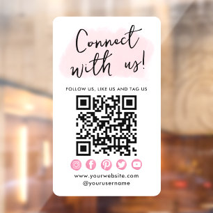 Verbind met ons roze sociale media QR-code modern Raamsticker